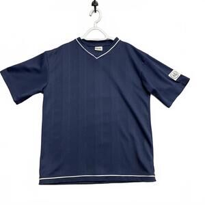 Identic Men's Navy Blue V-Neck Short Sleeve Shirt Medium
